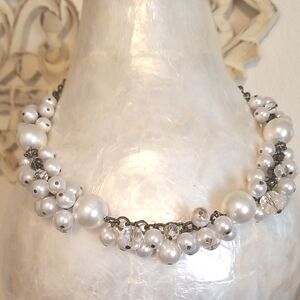 Robert Rose faux pearl and clear faceted  beaded cluster necklace